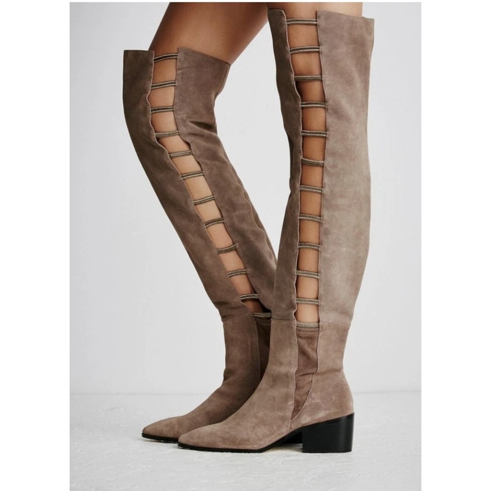 Free People + Farylrobin Ladder Over the Knee Brown Boot Size 8